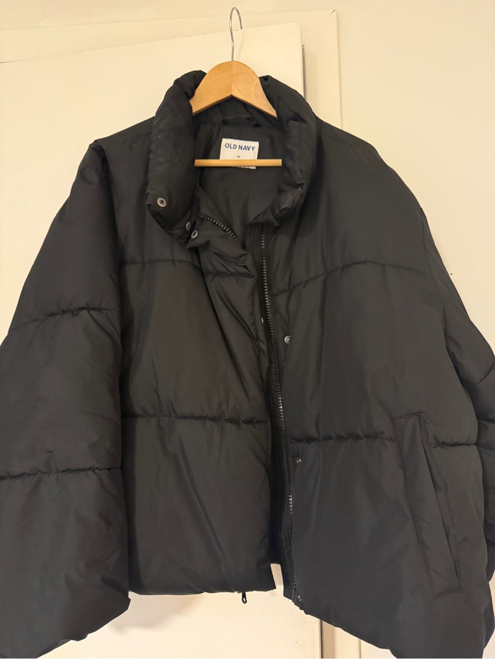 Old Navy Men's Black Puffer Coat with High Collar